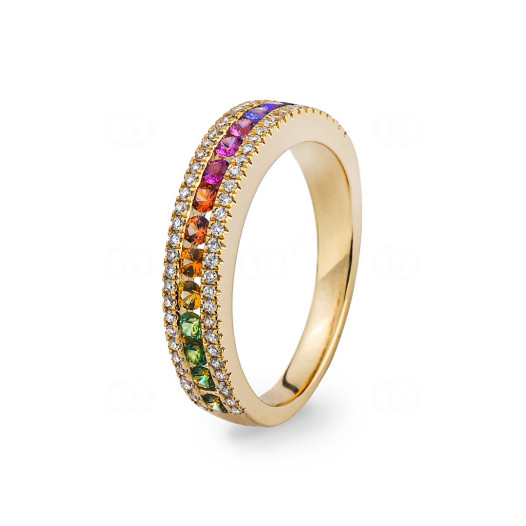 Rainbow M Moire Ring K Gelbgold Mit Saphiren Und Diamanten