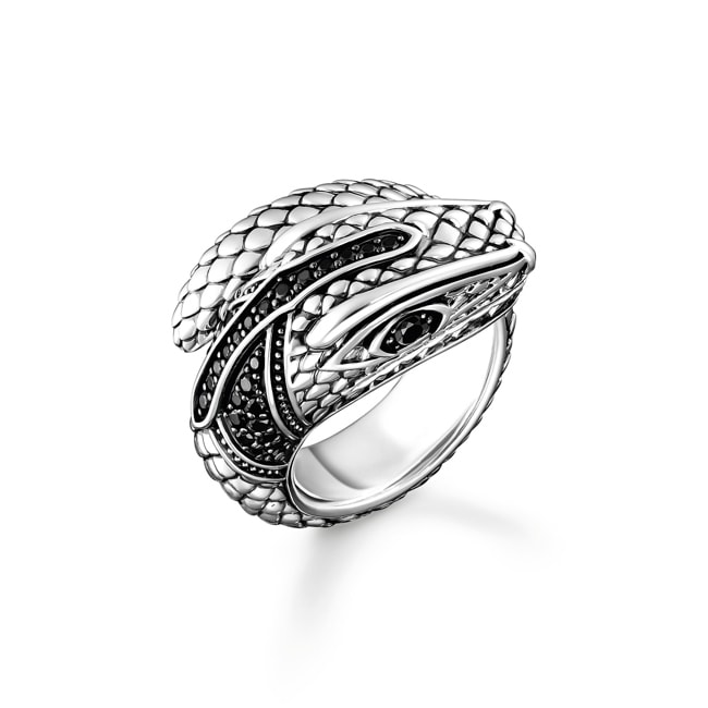 Thomas Sabo Rebel Snake Schlangenring Mit Schwarzen Steinen Silber